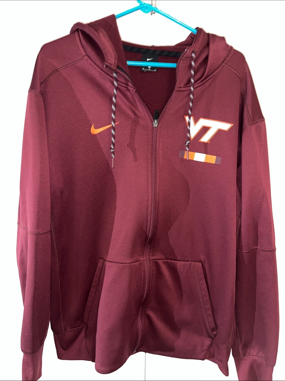 Nike Fleece VT Virginia Tech Hokies Full Zipper Maroon Hooded Hoodie Sweatshirt